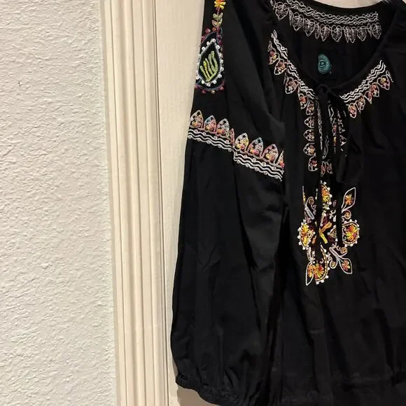 Double D Ranch Embroidered Blouse/Dress Size L Western Wear, Boho, Floral - Picture 4 of 8